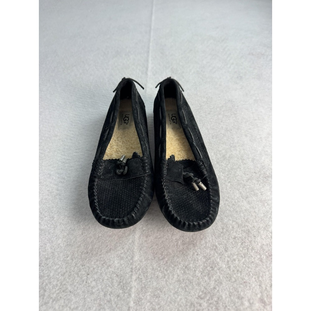 UGG Australia Moccasin Slippers Women's Size 6.5 Black Leather Shearling 1004847